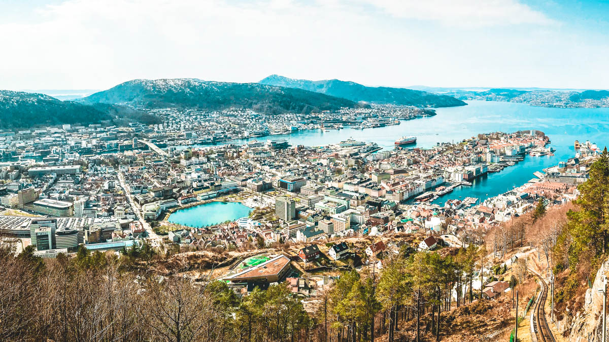 panoramic view of the city of bergen in norway and the surrounding fjords